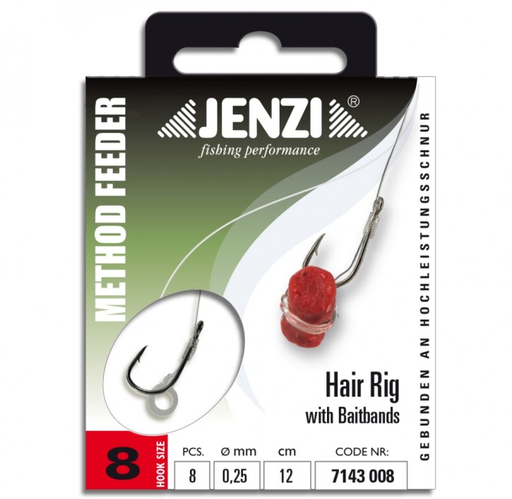 Jenzi Method Feederhaken Hair Rig mit Gummiband Gr.8