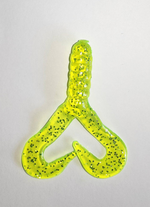 Doppelschwanztwister Chartreuse-Glitzer